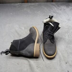 Bulle Women 7.5 Ankle Boots Black Suede Leather Faux Fur Trim Combat Winter UE39